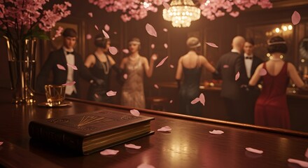 Elegant 1920s Speakeasy Party Falling Cherry Blossoms & Flapper Dresses