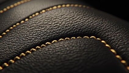 Close-up of black leather with gold stitching (1)