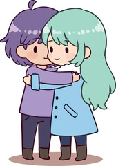 Cute girl and boy hugging in pastel colors tender friendship and affection illustration vector 