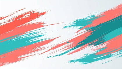 Abstract coral and teal brushstrokes on white - perfect for art exhibitions