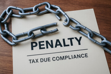 Tax due compliance penalty document with broken chain symbolizing deal risk and financial burden in business context