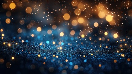 Abstract celestial glitterscape with luminous orbs and cascading starlight effect