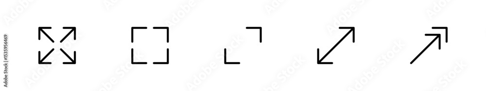 Poster Expand, minimize and fullscreen icons with arrow and resize icons for navigation, expansion, and adjustment . Perfect for web, app interfaces. Editable stroke