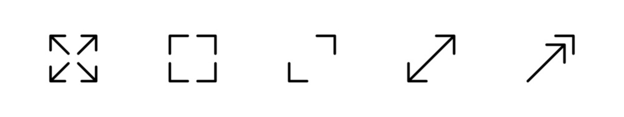 Expand, minimize and fullscreen icons with arrow and resize icons for navigation, expansion, and adjustment . Perfect for web, app interfaces. Editable stroke