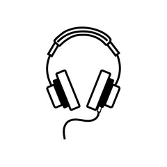 Headphone icon. Audio device symbol. Black wire design. Vector white background.
