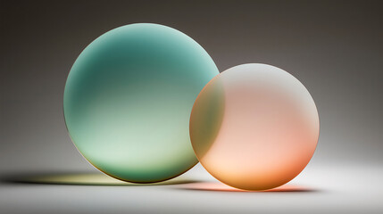 Minimalist abstract composition with two overlapping gradient circles in green-blue and peach tones on a neutral background. Ideal for modern design, branding, or editorial use.