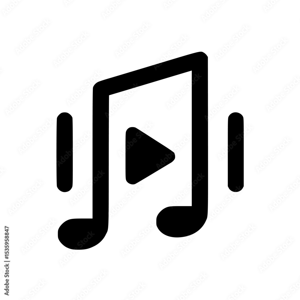 Poster music note icon with play button and sound waves, indicating audio playback.