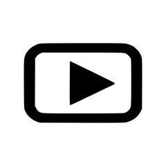 Black play button icon with rounded rectangle frame on a white background.