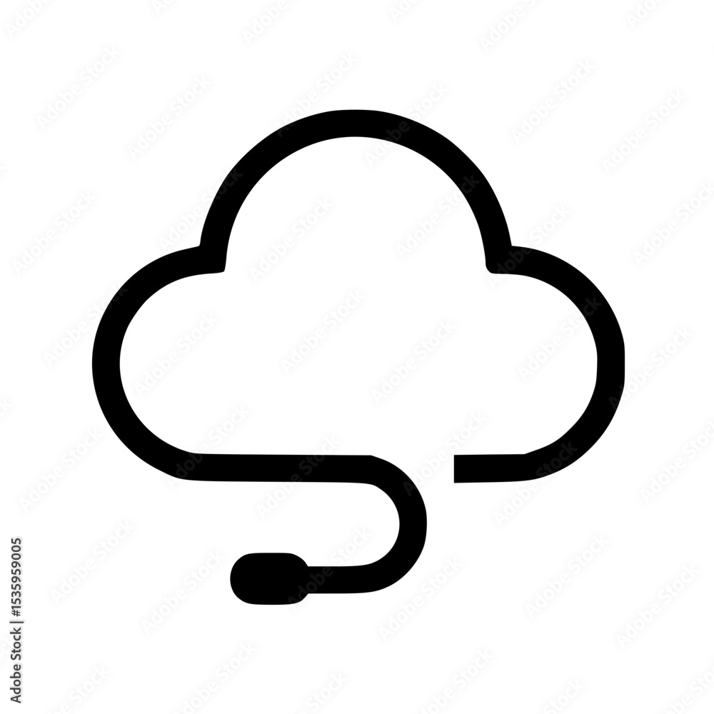 Poster simple black and white cloud icon with a connected cord and microphone.