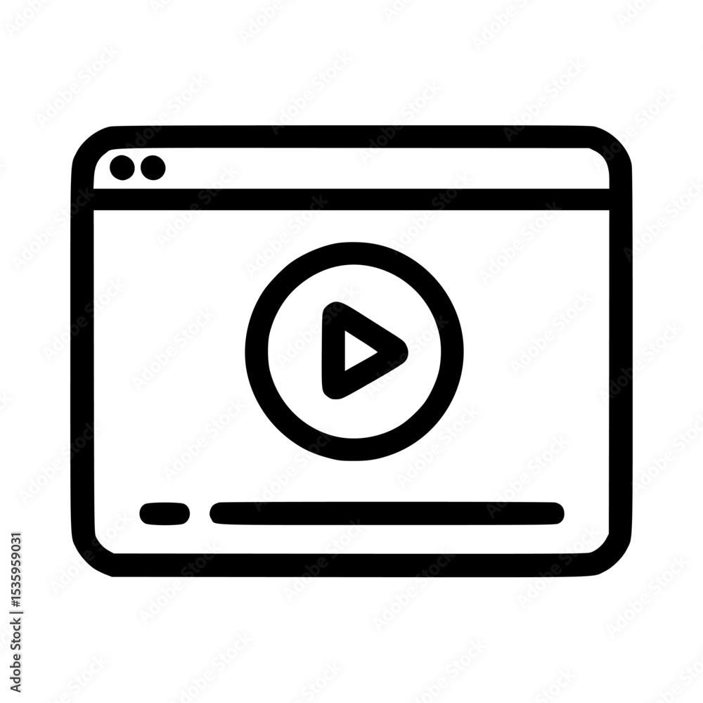 Aufkleber a simple, outlined icon of a web browser window displaying a play button for video.