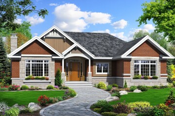 Charming single-story home with a welcoming front yard and cozy architectural features located in a lush suburban neighborhood during a sunny day