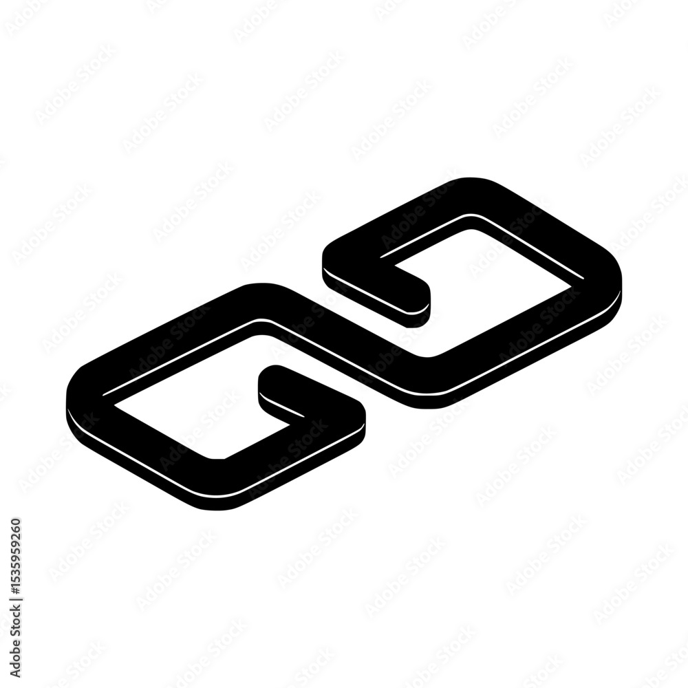 Poster abstract graphic design of two interconnected squares, creating a linked symbol.
