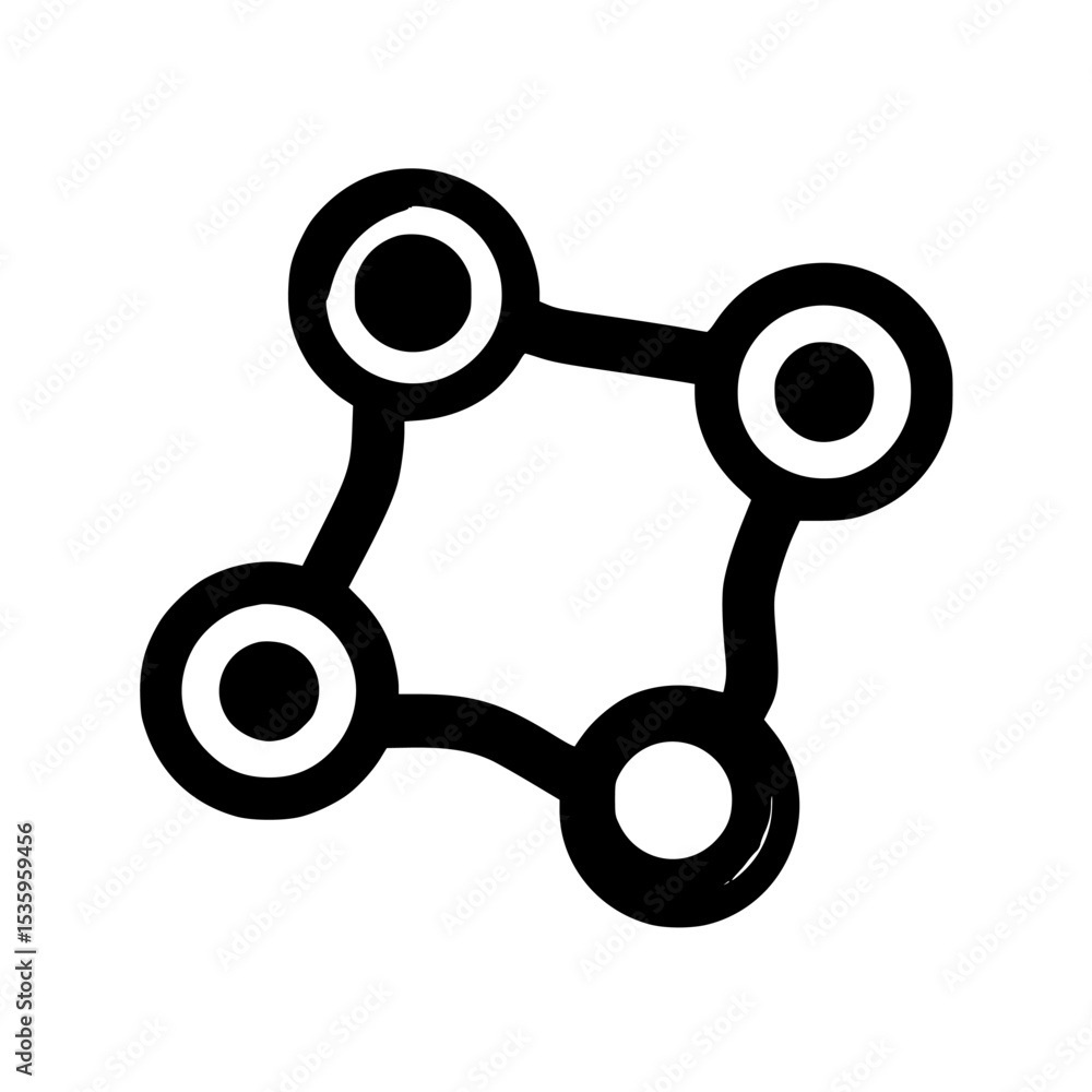 Poster abstract black and white design featuring interconnected circles forming a square-like shape.