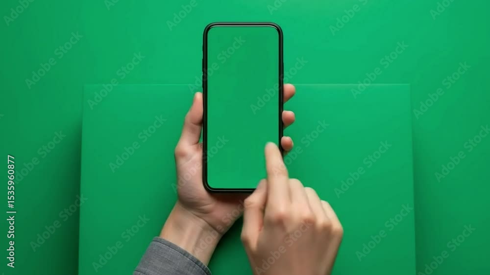 Poster Green Screen Smartphone Interaction: Hands Using Mobile Device