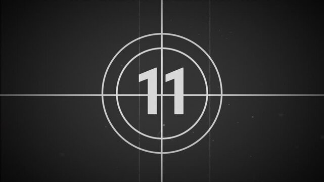 15 seconds old film countdown animation with black background. Countdown movie from 15 to 0 number.  4k footage video animation
