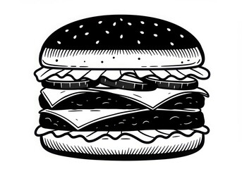 Double cheeseburger illustration isolated on white background