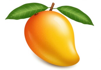 Ripe mango with leaves isolated on white background