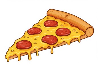 Pepperoni pizza slice melted cheese isolated on white background