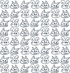 The background consists of cartoon characters in the form of melted faces or animal heads.