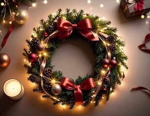 Christmas wreath decorated with lights