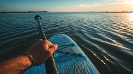 Sunset paddleboarding on calm water