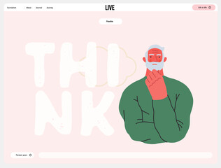 Obraz premium Thinking people, modern flat vector concept illustration- man standing thoughtfully, looking forward, bubble near his head Metaphor for reflection, analysis, introspection, contemplation, deep thought