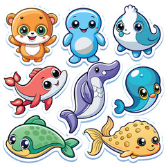 Cute cartoon sea animals
