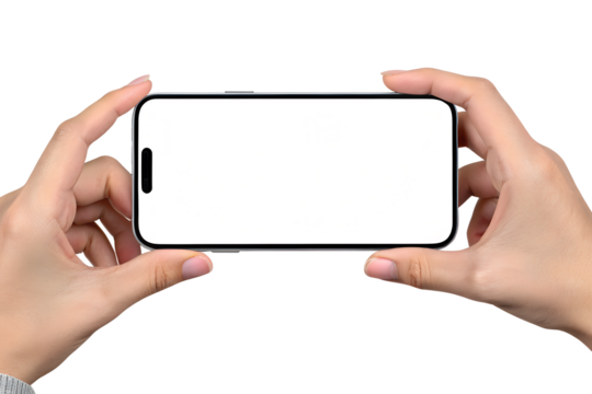 スマートフォンを両手で持つ人物の画像合成用素材 