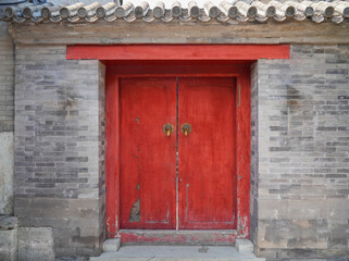 facade view of ancient Chinese style entrance door