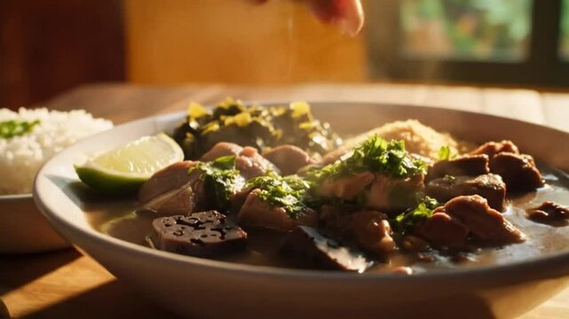 Brazilian feijoada recipe: authentic black bean stew with pork and beef traditional dish tutorial 4k uhd video