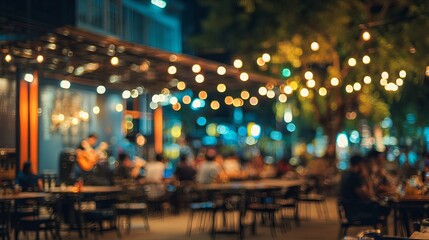 Nightlife Bokeh Background Warm Lights Festive Ambiance Blurred City Street Night Outdoor Restaurant Romantic Evening Dinner Date Cozy Atmosphere Soft Focus Urban Scene Evening    