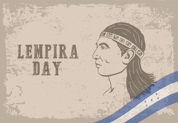 VECTORS. Editable banner for Lempira Day in Honduras (July 20), an annual festival named after an indigenous leader, a national hero.