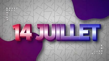 Vibrant 14 Juillet Bastille Day graphic with colorful metallic 3D text on a dynamic modern background, celebrating France's national holiday. - Powered by Adobe