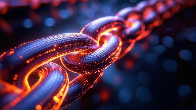 Abstract chain link, glowing with digital data