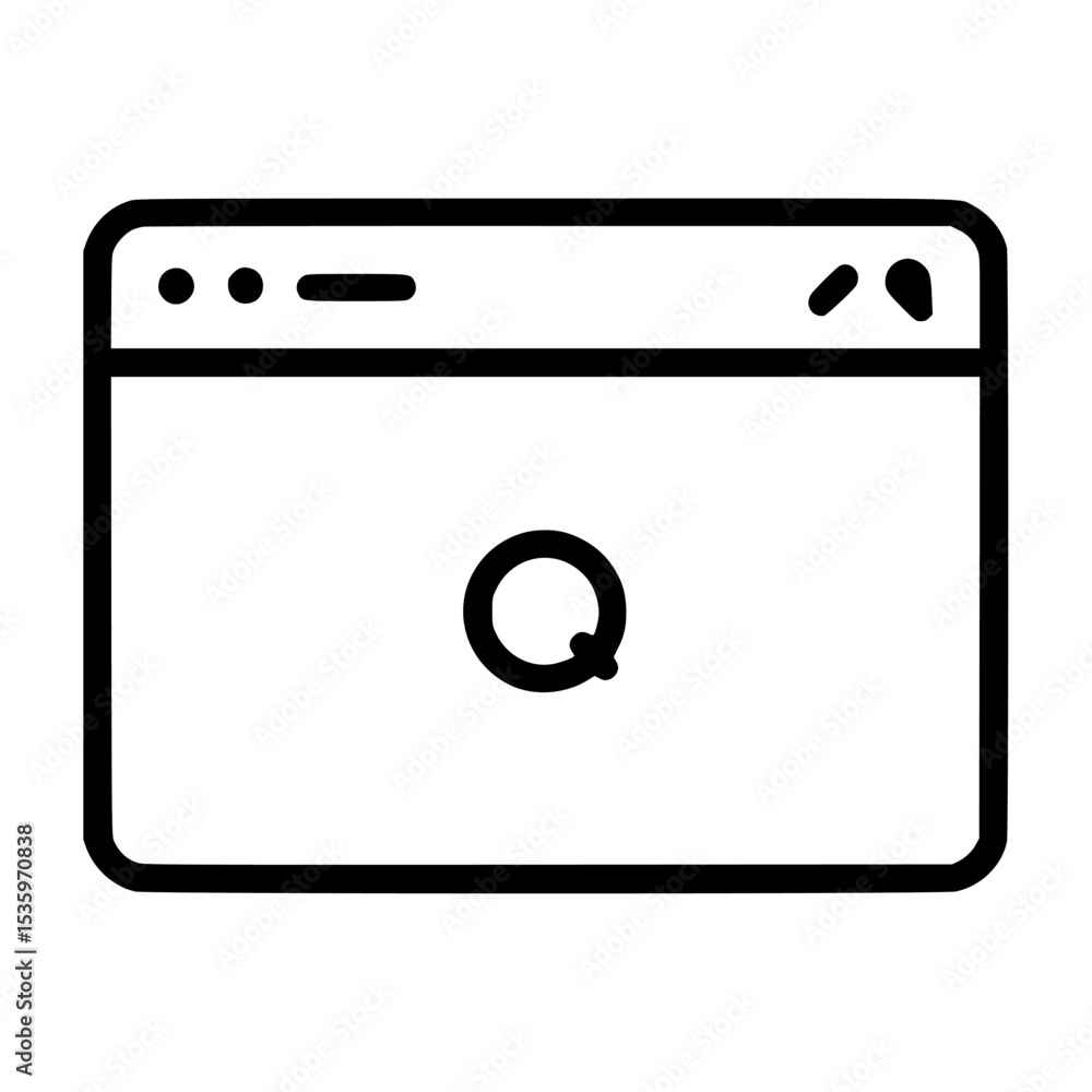 Fototapete simple line art icon depicting a web browser window displaying a stylized letter q.