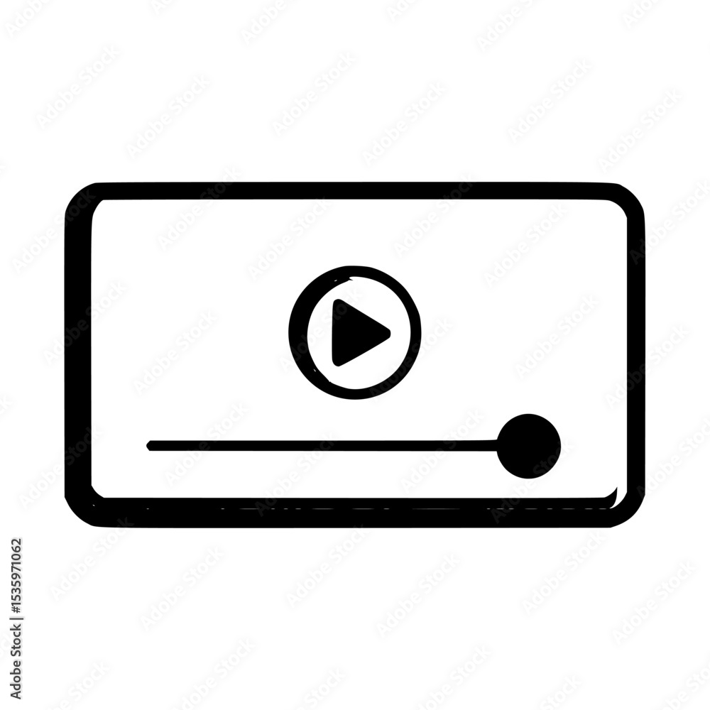 Poster simple black and white video player icon, showing play button and progress bar.