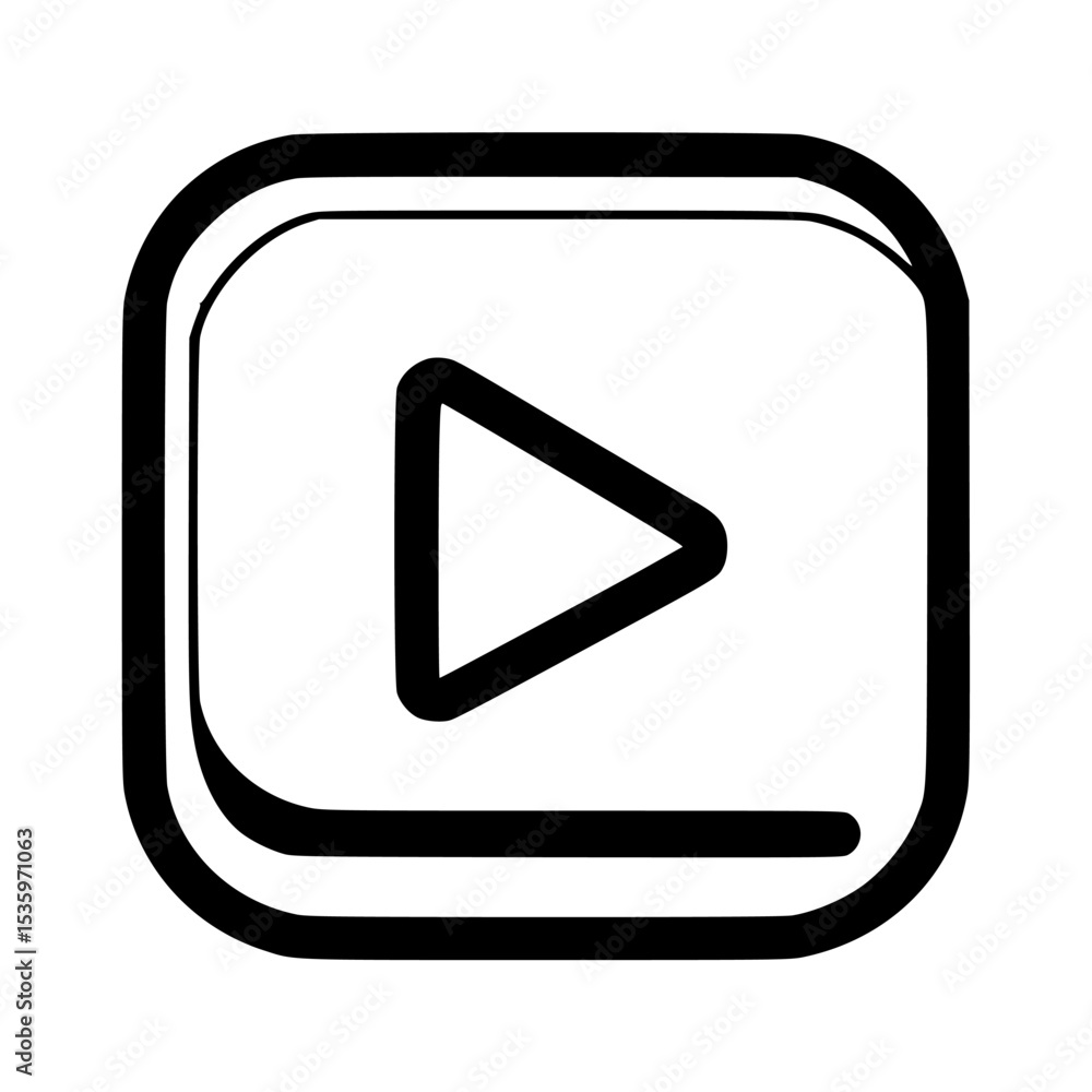 Poster a simple, outlined play button icon in a square frame.