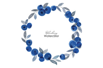 Blueberry watercolor art wreath frame background. Sweet blueberry in frame. Vector illustration. blueberry pattern. Fruit berry background. Summer fruit texture