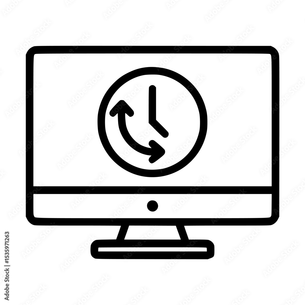 Poster a computer monitor displays a clock icon with an arrow, representing time management.