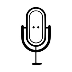 Stylized black and white microphone icon with a retro design on a white background.