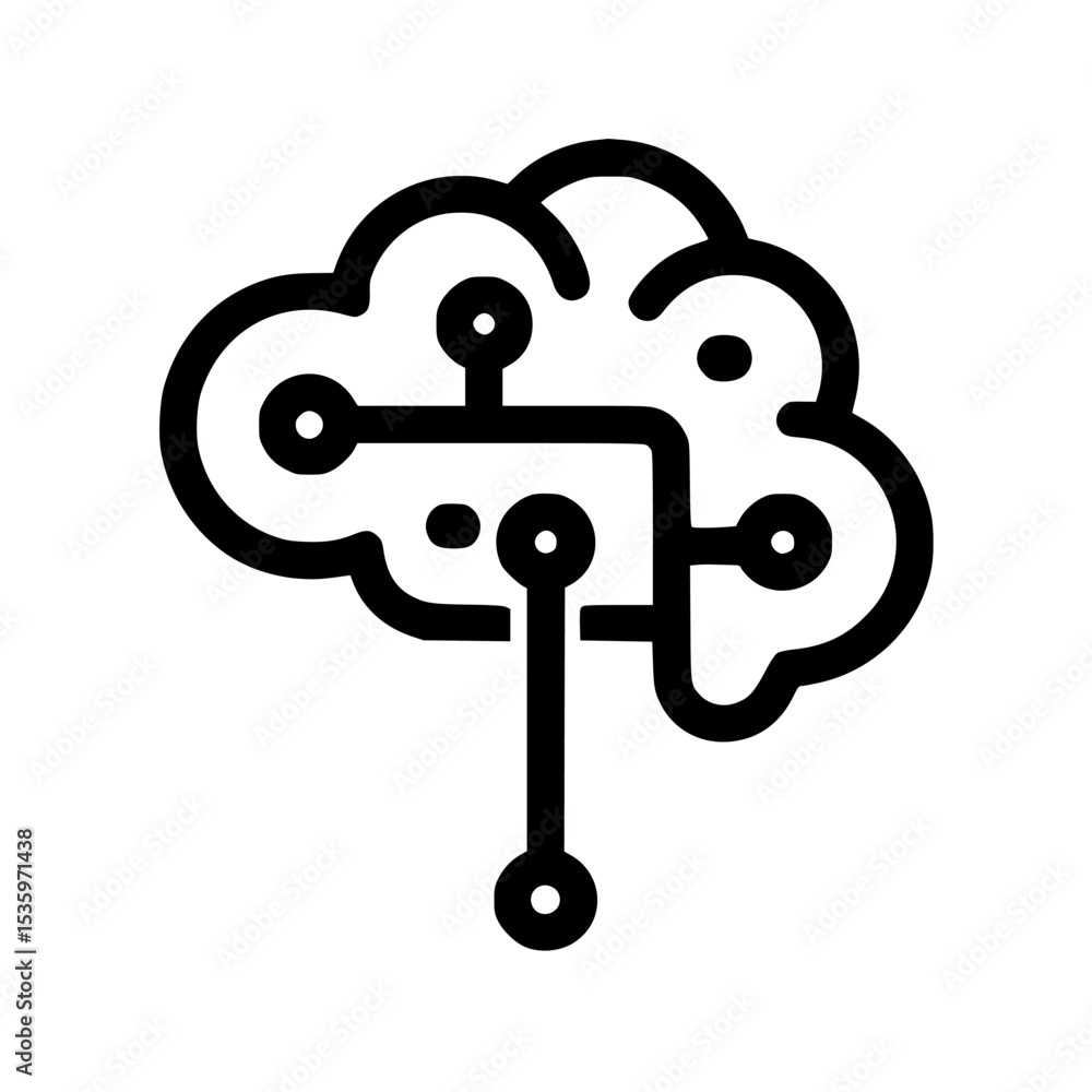 Poster a stylized brain connected to a circuit board, symbolizing artificial intelligence or neural network