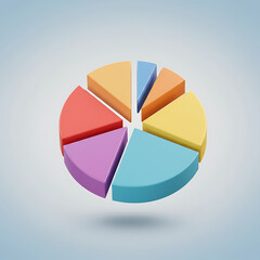 Obraz premium A colorful 3D pie chart with separated segments, used for data visualization, business reports, statistics, and market share analysis. 