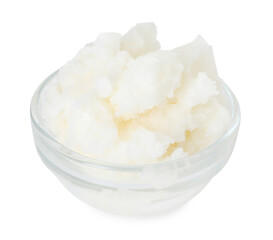 Shea butter in bowl isolated on white