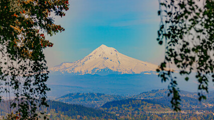 Mt Hood seen with snow during the spring season