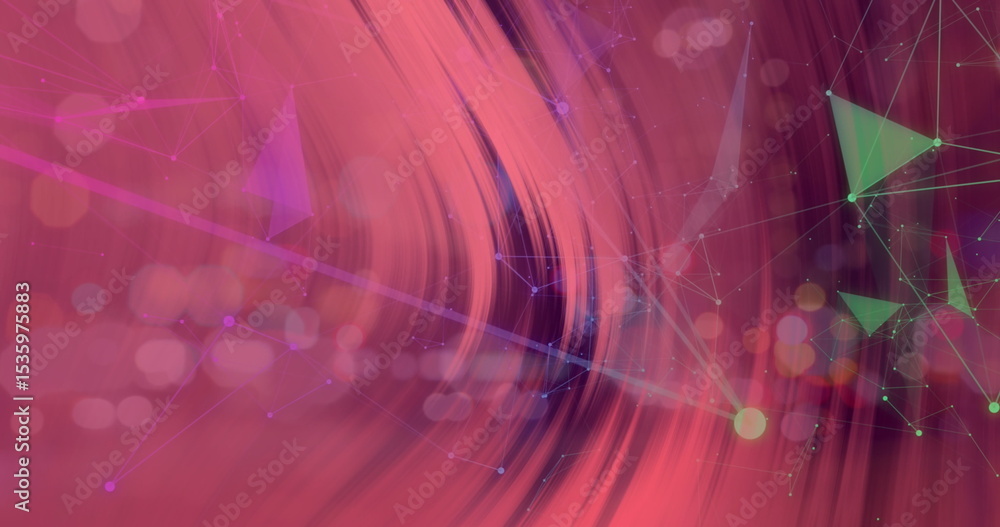 Poster displaying abstract digital wave pattern swirling in virtual network background, with glowing nodes