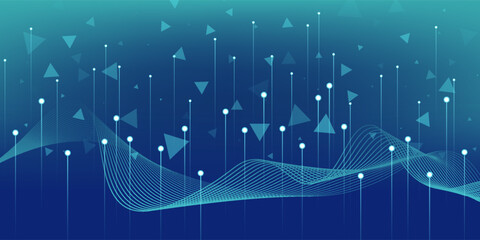 Digital technology banner green blue background concept with technology light effect, abstract tech, innovation future data, internet network, Ai big data, lines dots connection, illustration vector