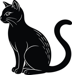 Sitting Cat Silhouette Vector Illustration on White Background