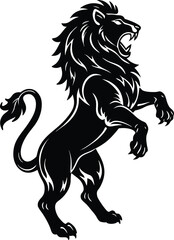 Standing Roaring Lion Silhouette Vector Art for Tattoo or Heraldry Design