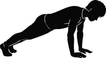 Silhouette of Young Man in Push-Up Position, Fitness Workout Vector Art