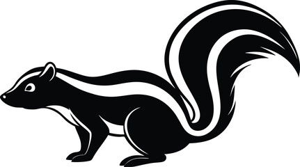 Skunk Silhouette Vector, Black and White Wildlife Animal Illustration